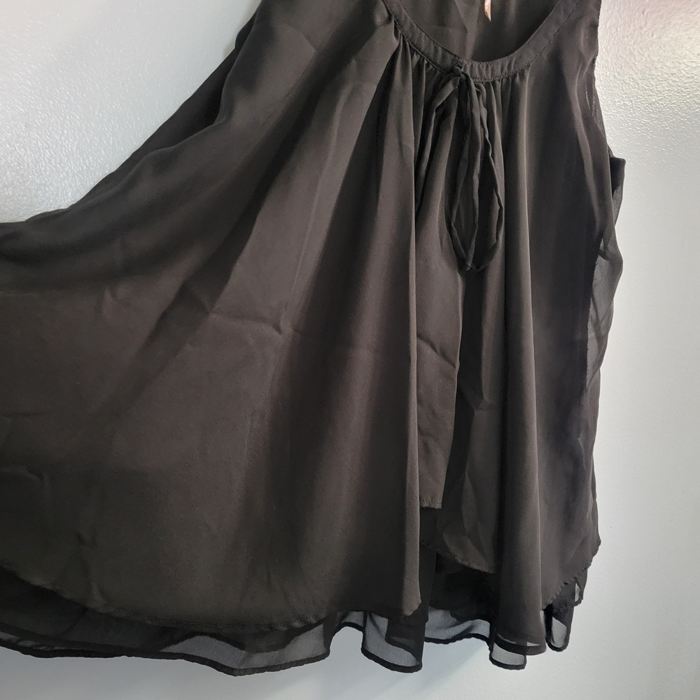 CECICO Size M Black Sheer Chiffon Layered Sleeveless Blouse - Picture 4 of 6
